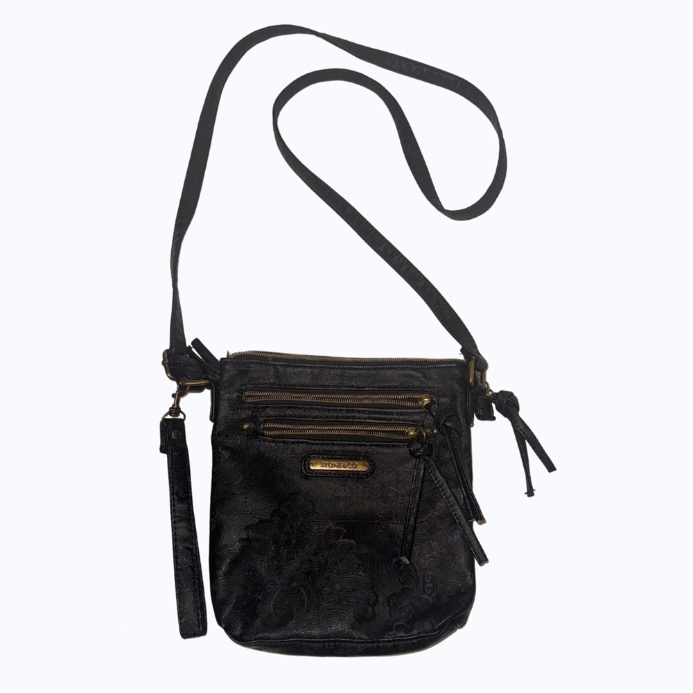 5️⃣Chic Black Crossbody Bag with Embossed Design